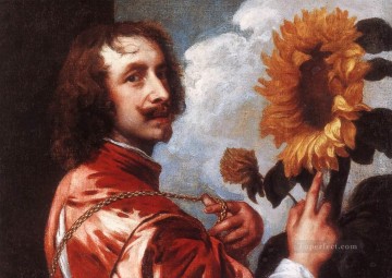 Autorretrato con un girasol, pintor barroco de la corte Anthony van Dyck Pinturas al óleo